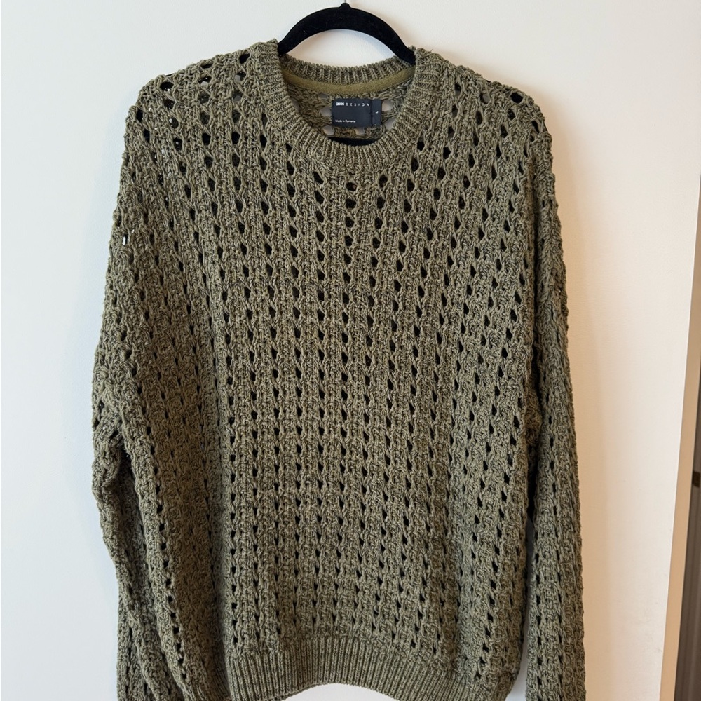 Men's Olive Green Open Knit Sweater